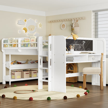 HouseOfZazla white full loft bed with multi-storage bookcases, boxes and drawers on Tampa Home & Garden Store