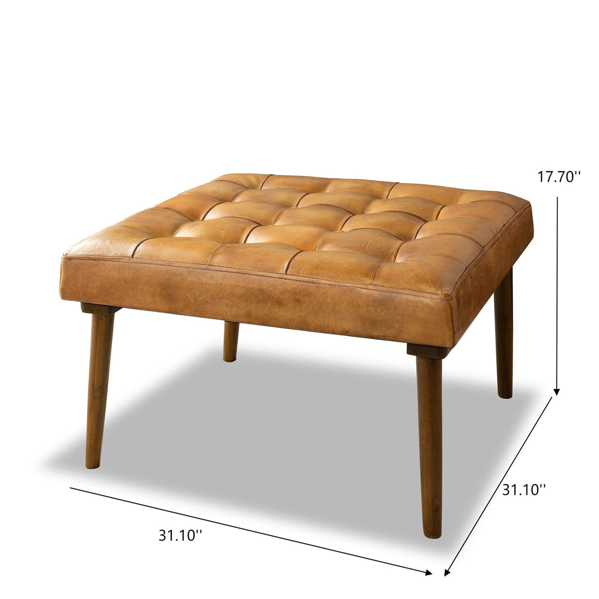 Tufted upholstered ottoman with high-density foam in light brown genuine leather HouseOfZazla on Tampa Home & Garden Store