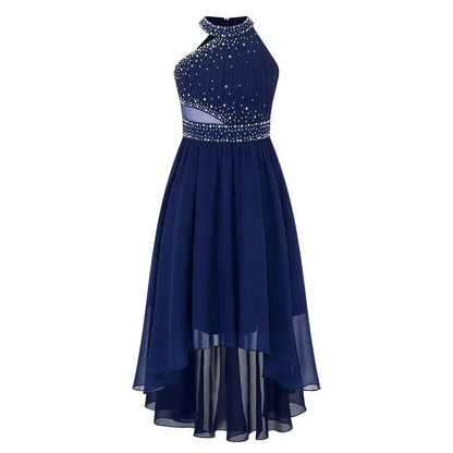 Navy lace mesh halter dress with rhinestones and chiffon high-low skirt FLIPSTYLEZLLC on Tampa Home & Garden Store
