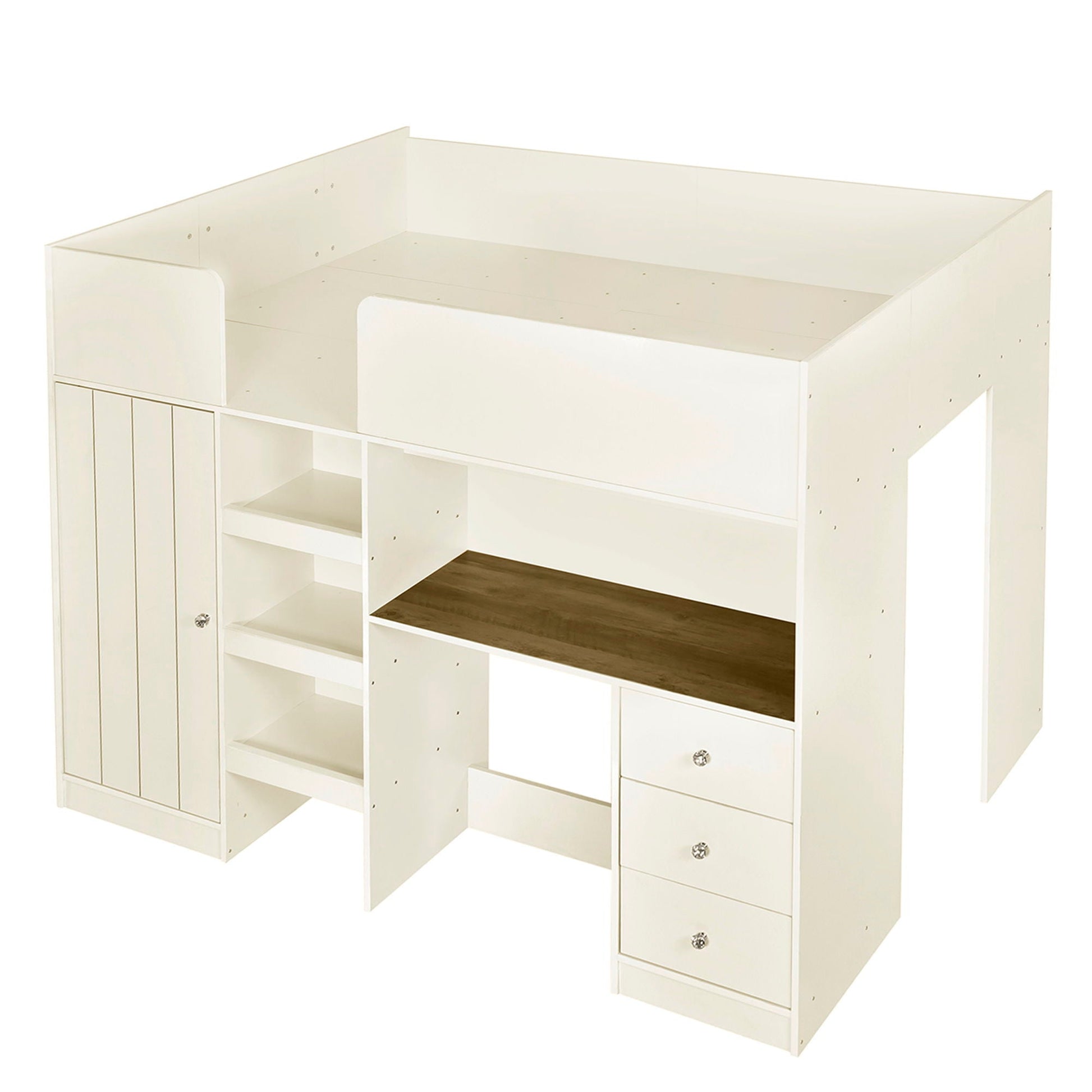 Loft bed with built-in wardrobe, desk, shelves, and drawers in white by HouseOfZazla on Tampa Home & Garden Store