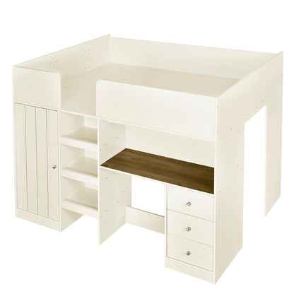 Loft bed with built-in wardrobe, desk, shelves, and drawers in white by HouseOfZazla on Tampa Home & Garden Store