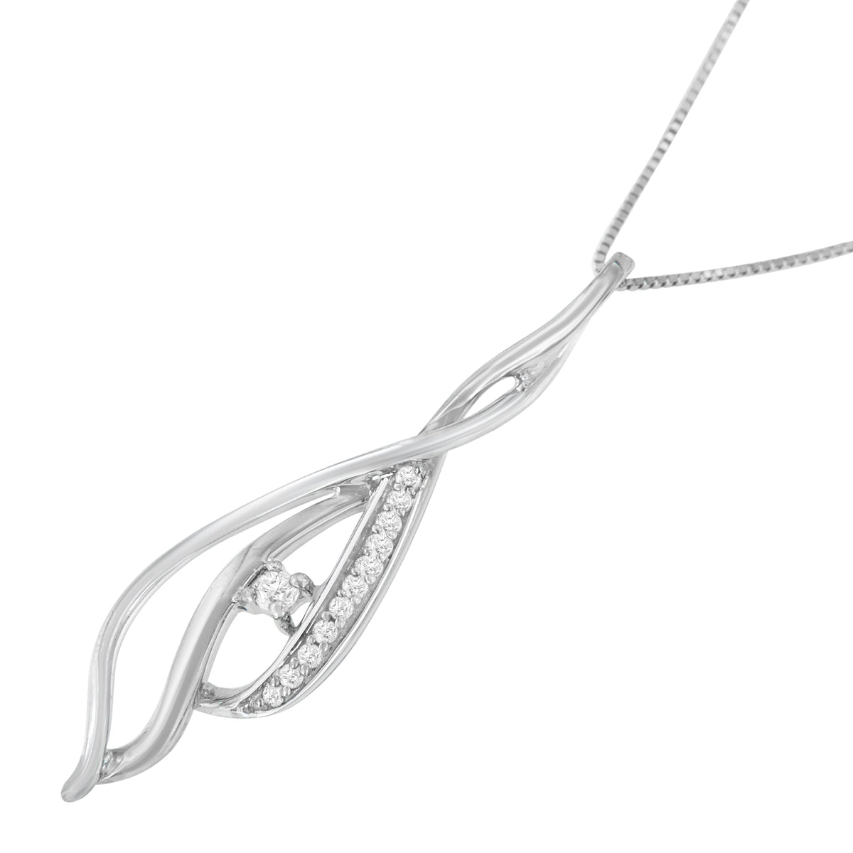 Espira 10K white gold open cascade twist pendant necklace with 1/10 Cttw diamonds J-K I1-I2 18in on Tampa Home & Garden Store