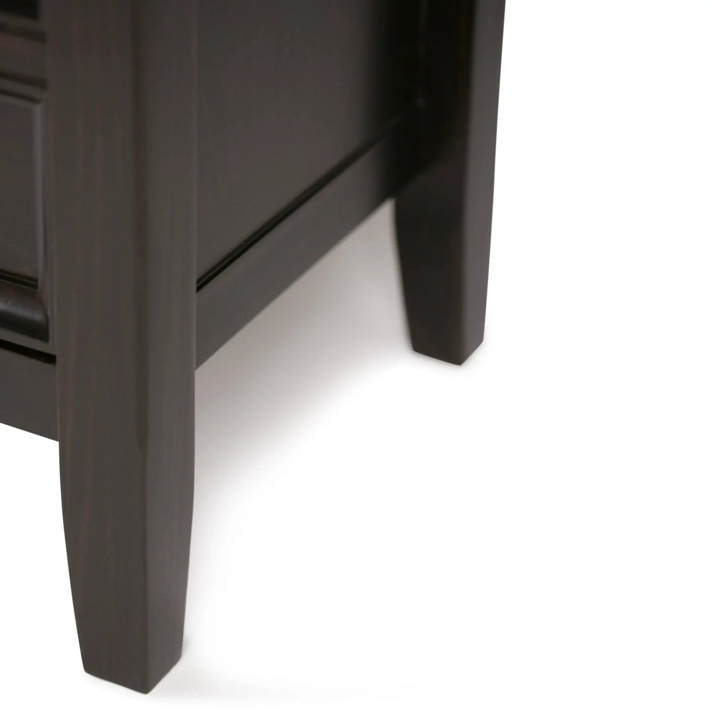 Amherst Console Sofa Table leg detail in dark espresso wood, handcrafted on Tampa Home & Garden Store