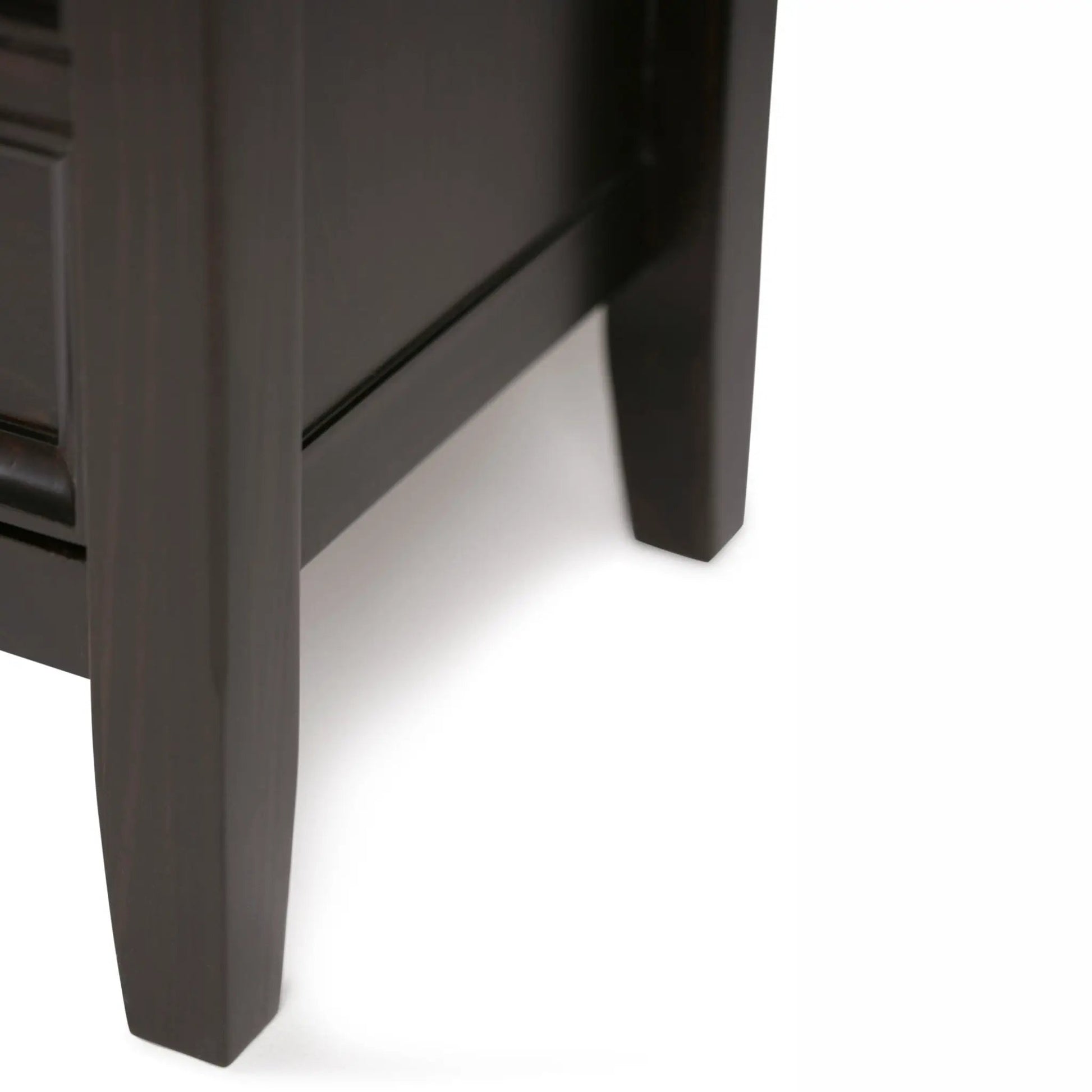 Amherst Console Sofa Table leg detail in dark espresso wood, handcrafted on Tampa Home & Garden Store