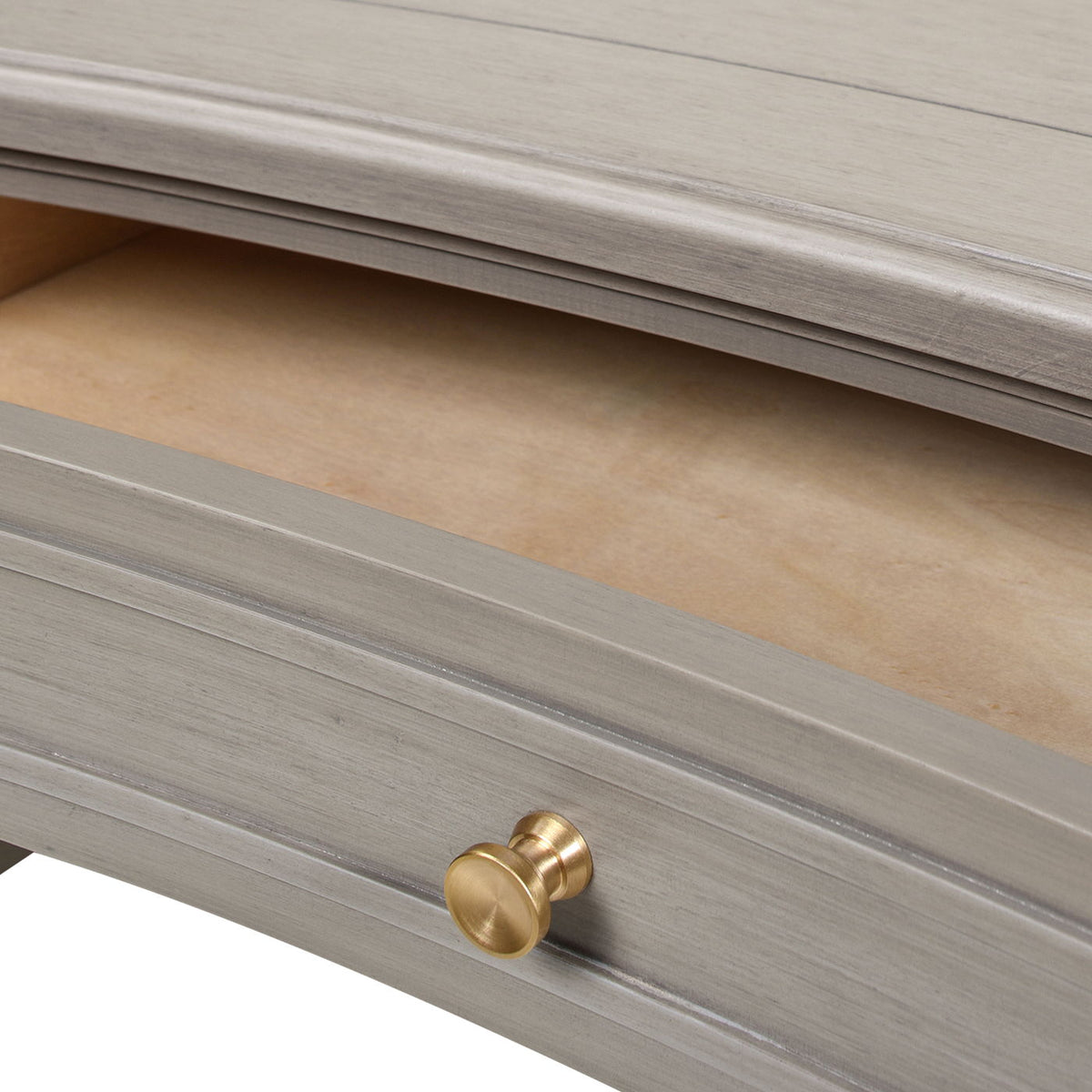 Dauphin 5-drawer executive desk in gray rubberwood with brass knob on Tampa Home & Garden Store