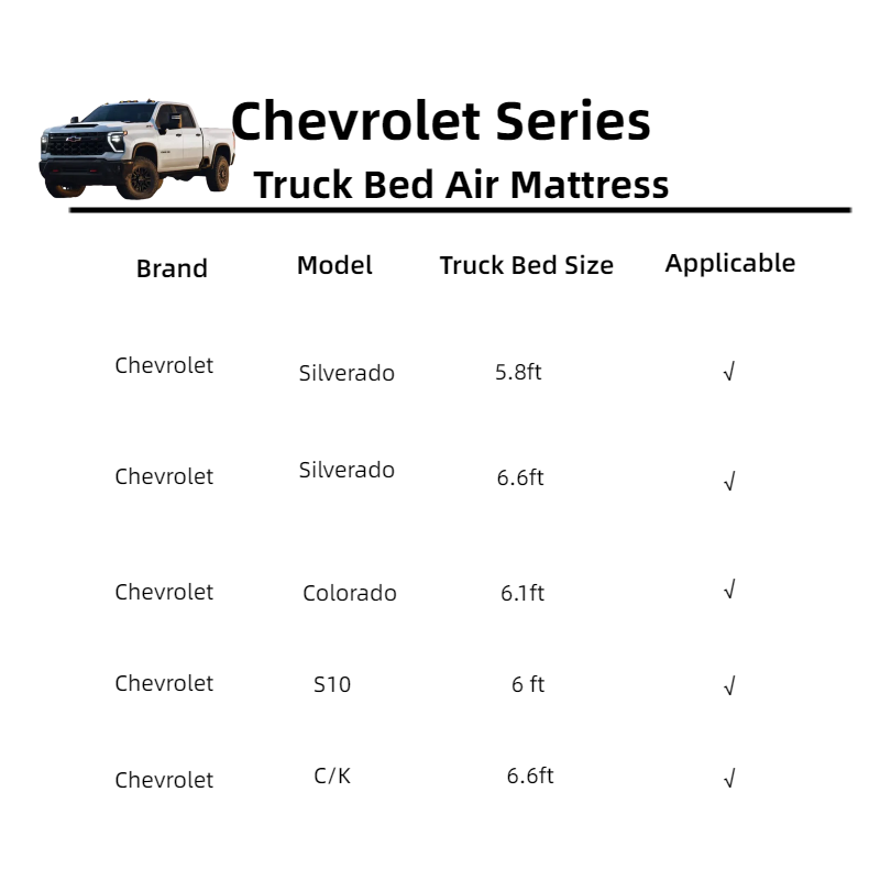 Truck bed air mattress by Dikasun Outdoor Chevrolet Series featuring five Silverado models and sizes on Tampa Home & Garden Store