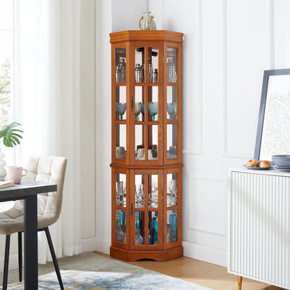 Corner Curio Cabinet with 5 Shelves and Lighting