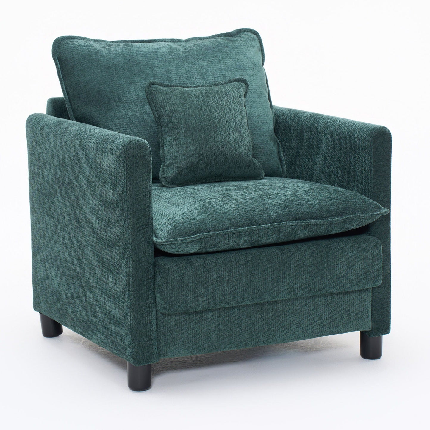 Modern Reading Armchair teal fabric with two cushions, square arms, black legs HouseOfZazla on Tampa Home & Garden Store