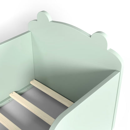 Toddler bear-shaped floor bed frame in pale green with wooden slat base on Tampa Home & Garden Store