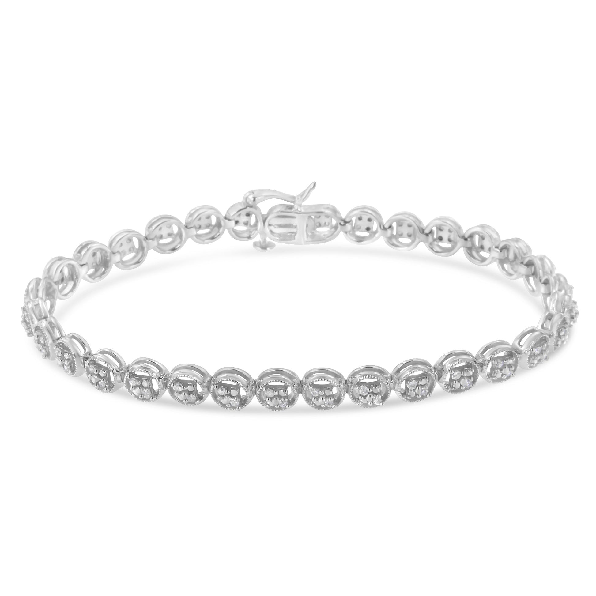 14K rose gold over silver open circle wheel link diamond tennis bracelet, 7in I-J I2-I3 on Tampa Home & Garden Store