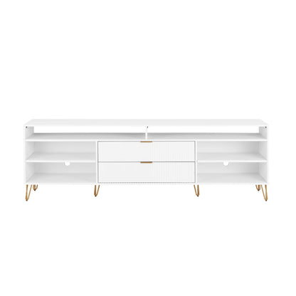 White fluted TV stand with storage drawers and gold metal legs HouseOfZazla on Tampa Home & Garden Store