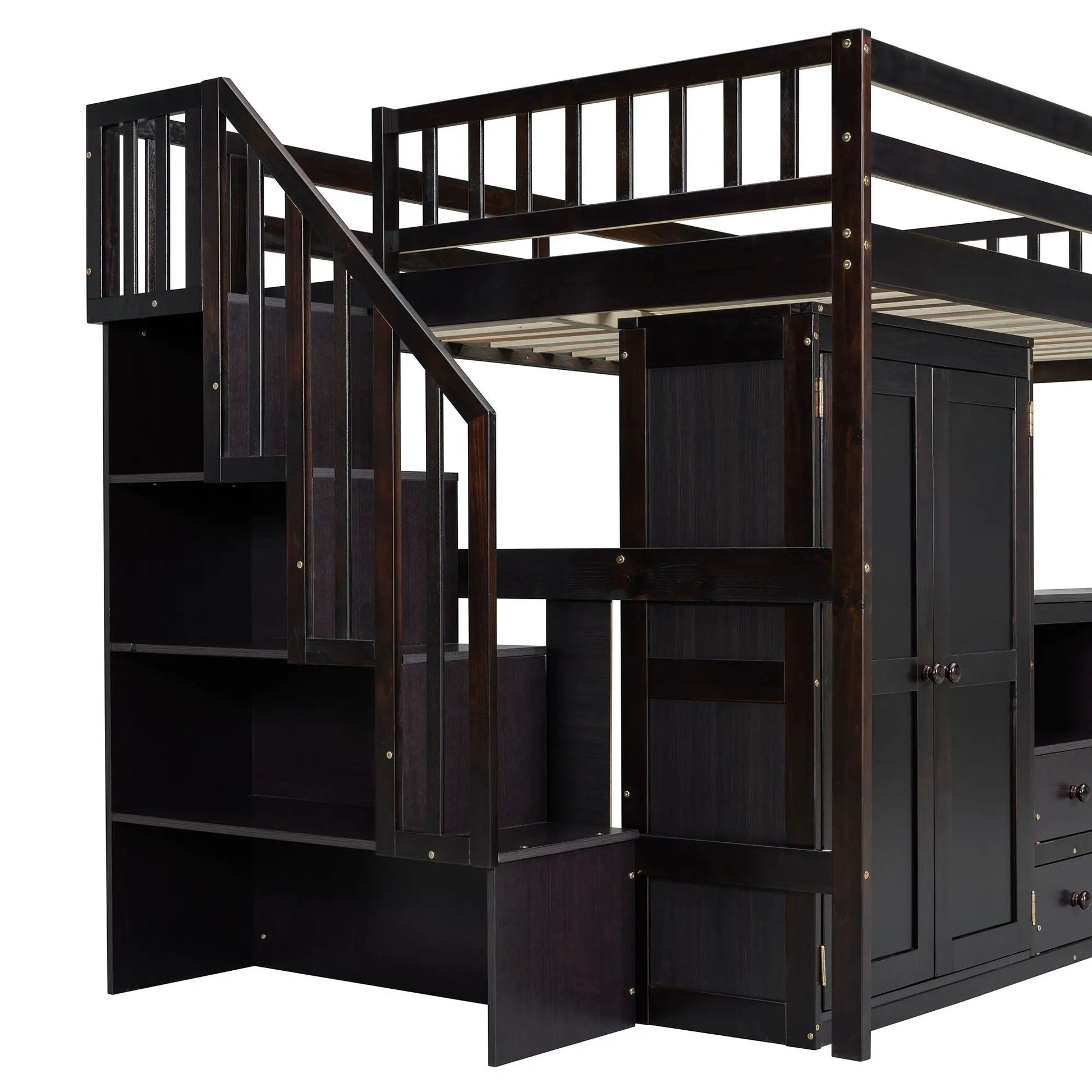 Loft bed with stairs, desk, drawers and wardrobe in dark wood by Unique Piece Furniture on Tampa Home & Garden Store