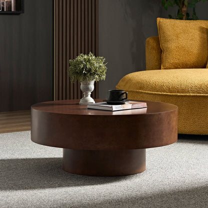 HouseOfZazla 31.49'' faux burl wood round coffee table with pedestal dark brown finish on Tampa Home & Garden Store