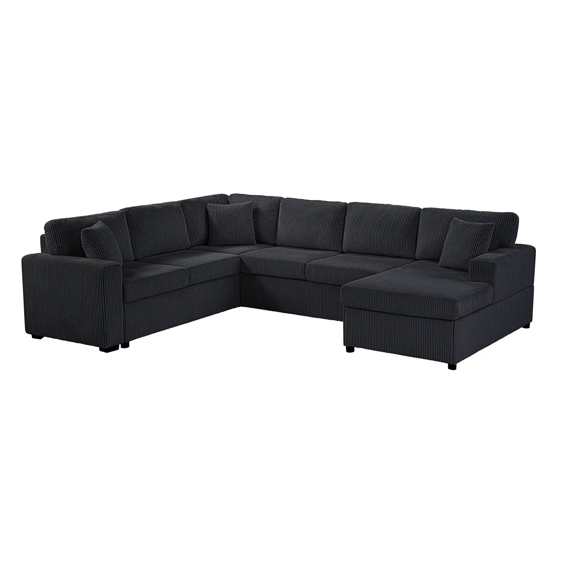 Oversized sectional sofa with chaise in ribbed charcoal fabric; 3 soft pillows on Tampa Home & Garden Store