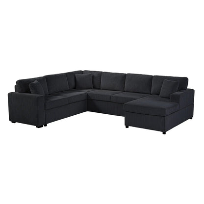Oversized sectional sofa with chaise in ribbed charcoal fabric; 3 soft pillows on Tampa Home & Garden Store