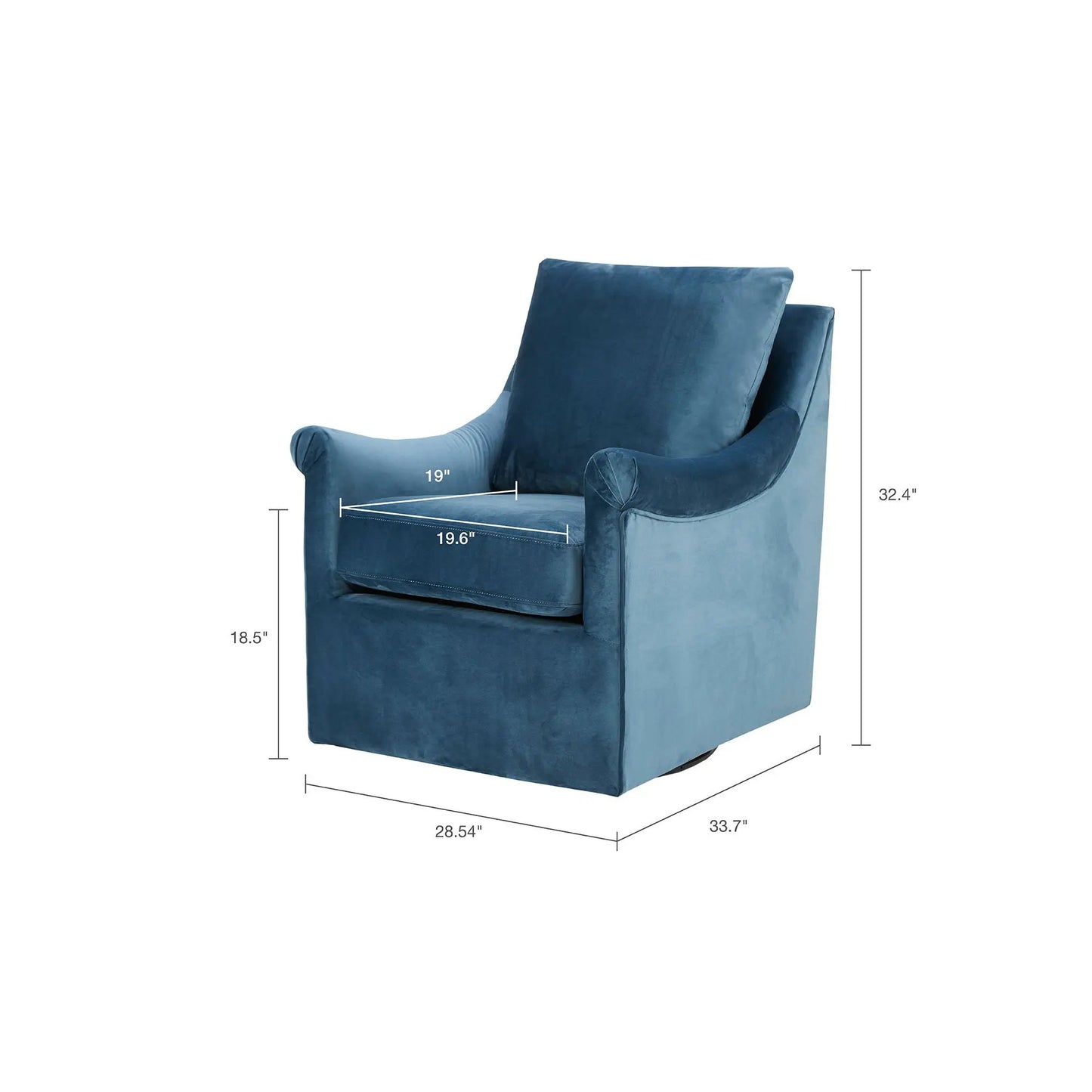 Blue Velvet Swivel Chair with Curved Arms