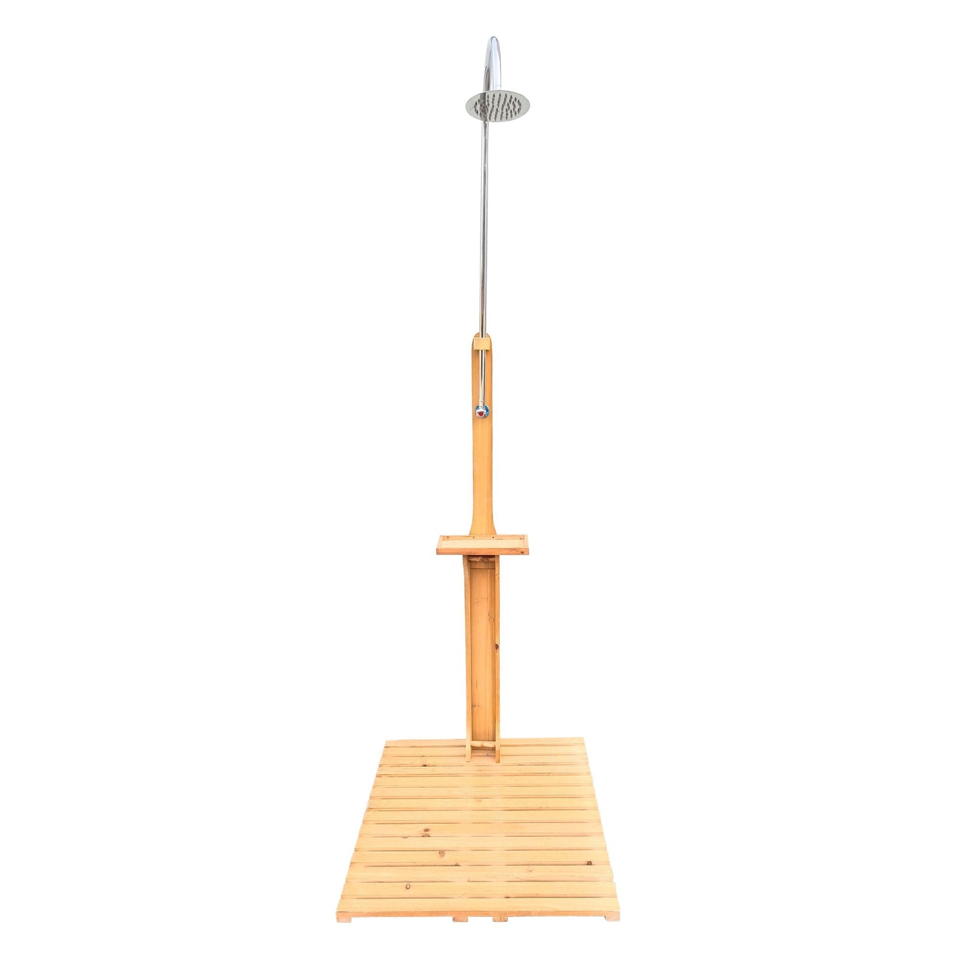 Outdoor Garden Pool Shower HouseOfZazla on wooden stand with chrome pole and round shower head on Tampa Home & Garden Store