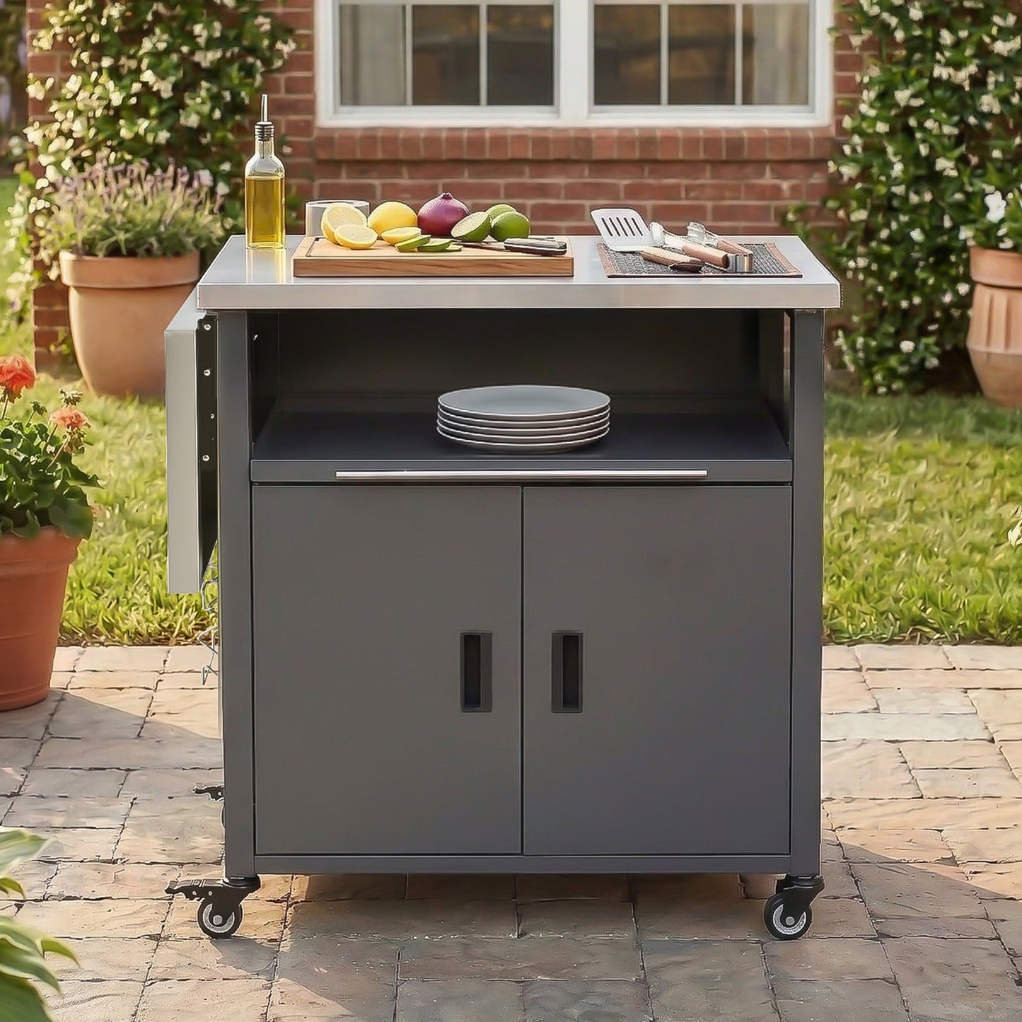 Foldable Outdoor Prep Cart and Storage Shelf