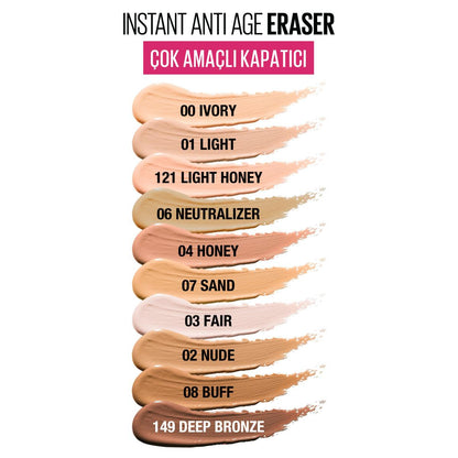 Maybelline Instant Anti Age Eraser Concealer swatches in 10 shades on Tampa Home & Garden Store