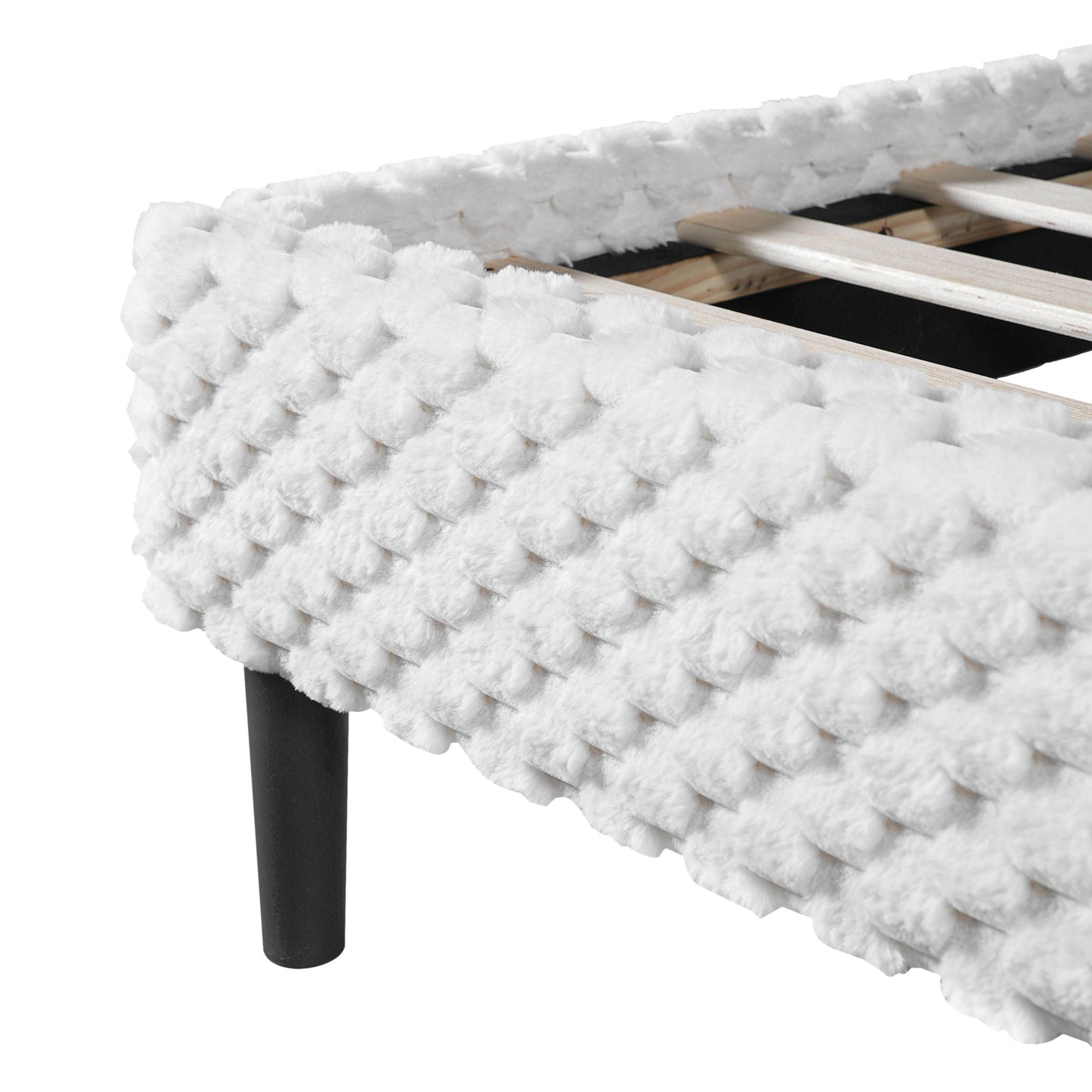 Soft bed backrest in white plush fur with wood slat frame HouseOfZazla on Tampa Home & Garden Store