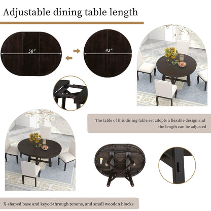 Gia round extendable dining table with 16in leaf in dark wood finish, shown with chairs on Tampa Home & Garden Store