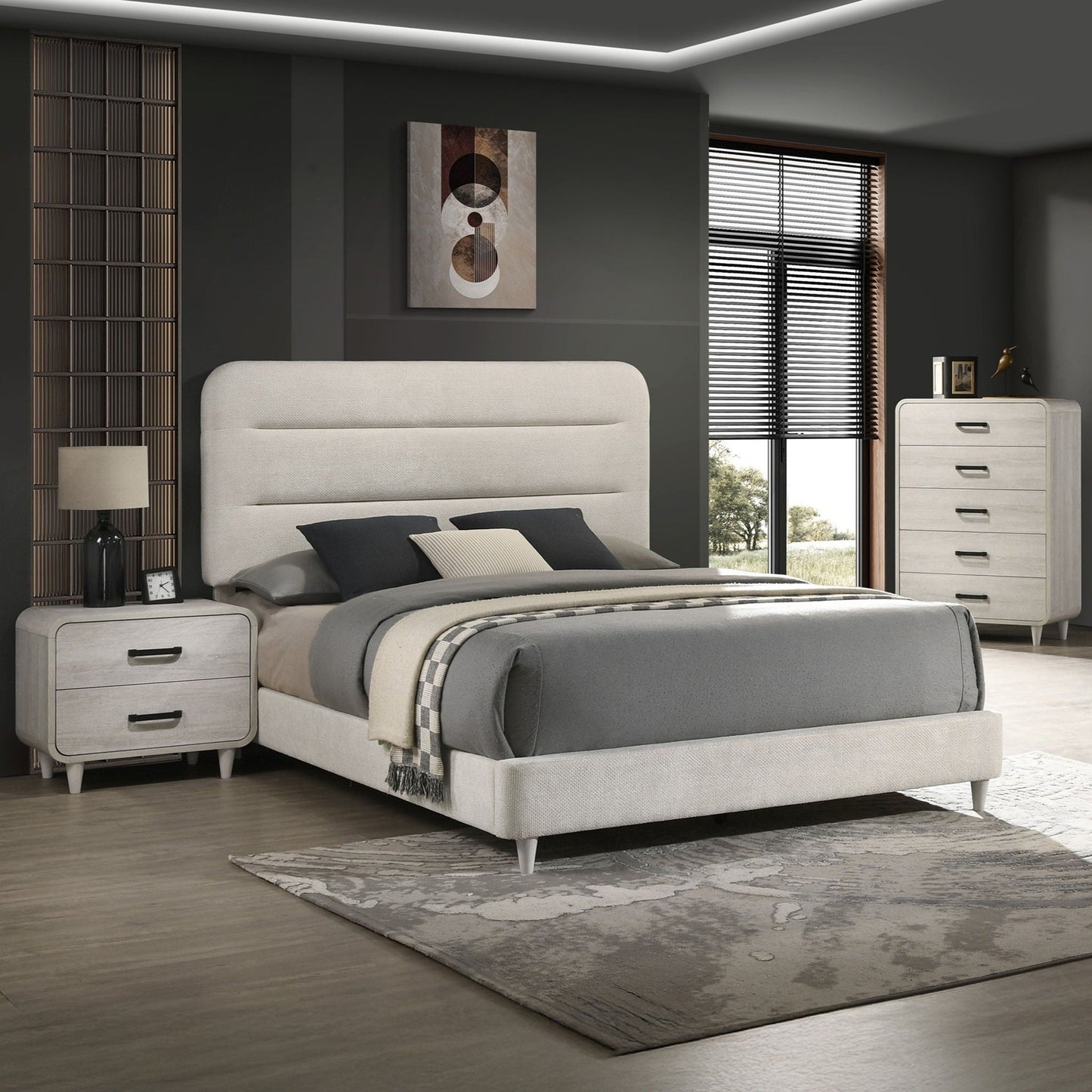 Upholstered Panel Bed Sleek Lines by HouseOfZazla in gray fabric with padded headboard on Tampa Home & Garden Store