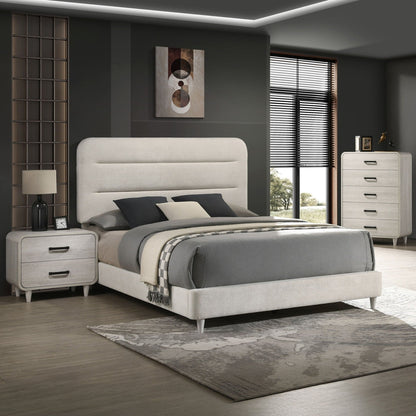 Upholstered Panel Bed Sleek Lines by HouseOfZazla in gray fabric with padded headboard on Tampa Home & Garden Store