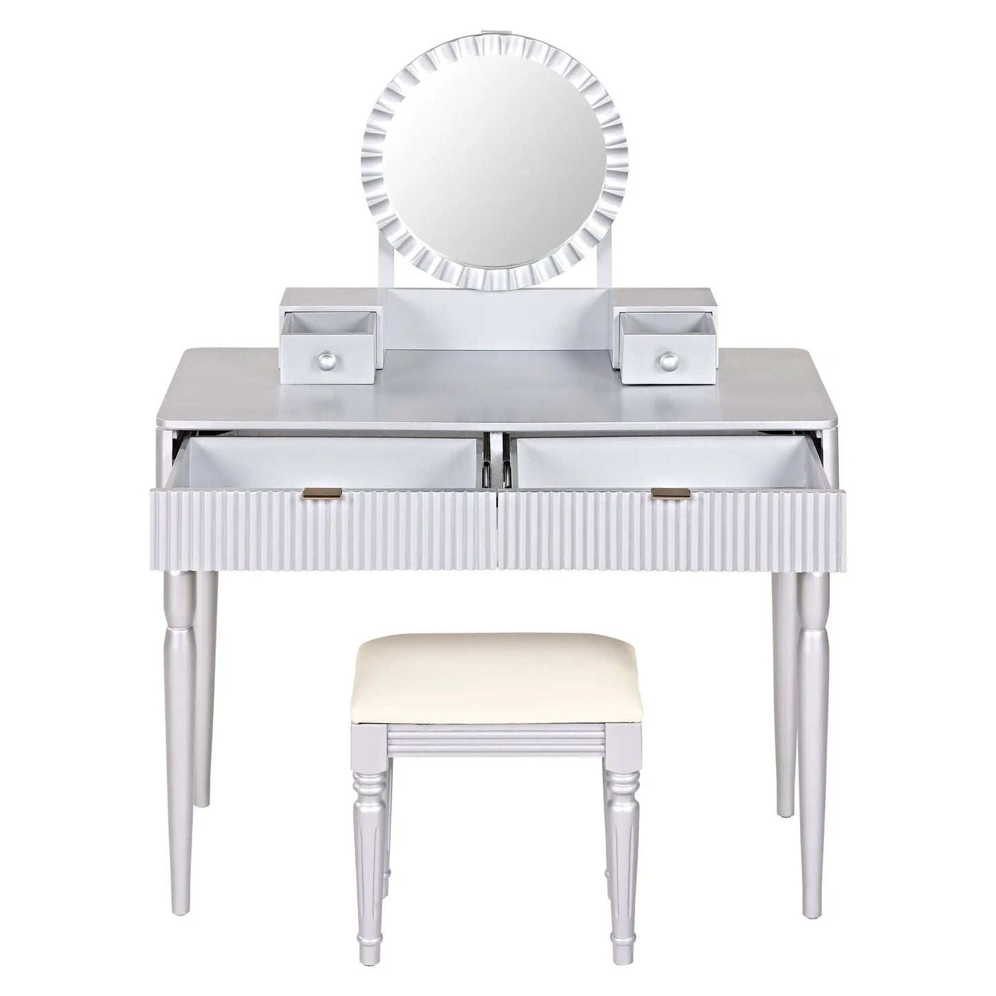 Luxury Vanity Desk Round Mirror Dressing Table