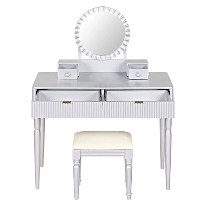 Luxury Vanity Desk Round Mirror Dressing Table