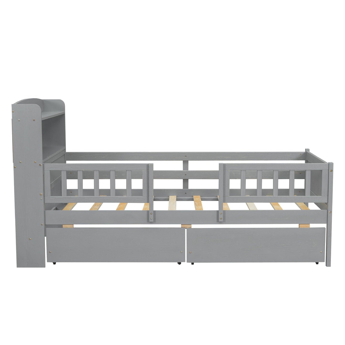 Platform bed with LED light, grey storage frame, guardrail and 2 drawers on Tampa Home & Garden Store