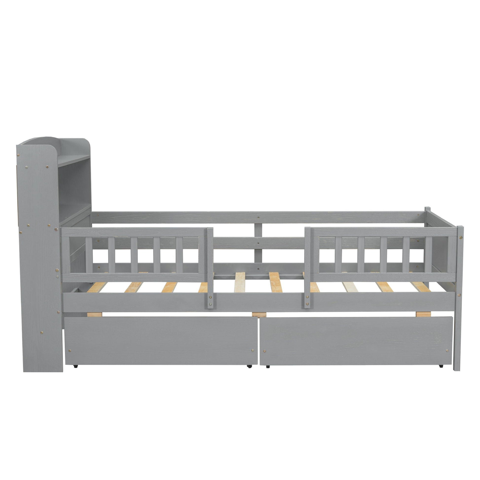 Platform bed with LED light, grey storage frame, guardrail and 2 drawers on Tampa Home & Garden Store