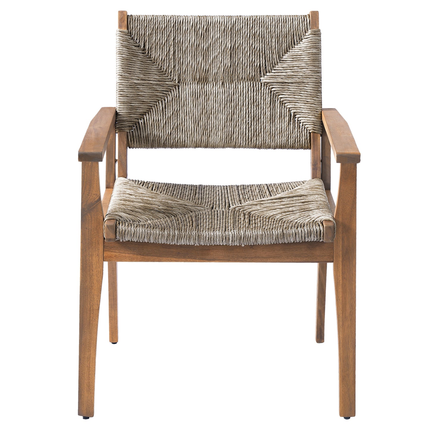 Outdoor dining chair with acacia wood frame and woven wicker seat by HouseOfZazla on Tampa Home & Garden Store