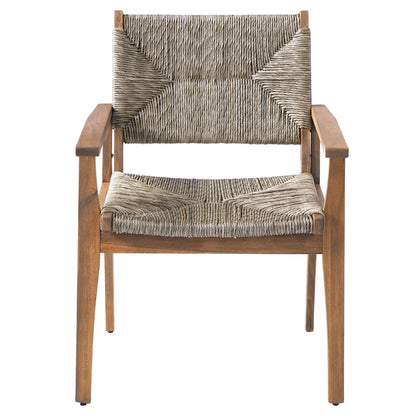 Outdoor dining chair with acacia wood frame and woven wicker seat by HouseOfZazla on Tampa Home & Garden Store