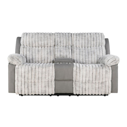 Bruni manual reclining loveseat and console in gray faux fur with cupholders HouseOfZazla on Tampa Home & Garden Store