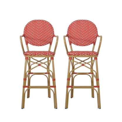 Outdoor wicker and aluminum French bar stools, set of 2, red woven seats HouseOfZazla on Tampa Home & Garden Store