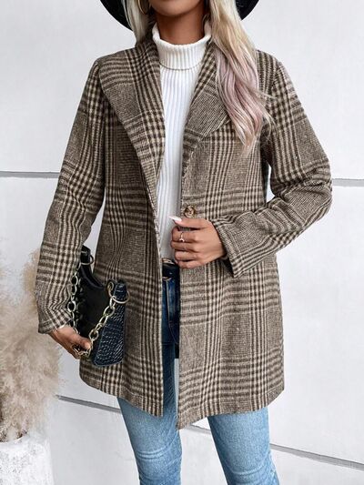 Women's plaid collared jacket in brown plaid lightweight outerwear Stevvex on Tampa Home & Garden Store