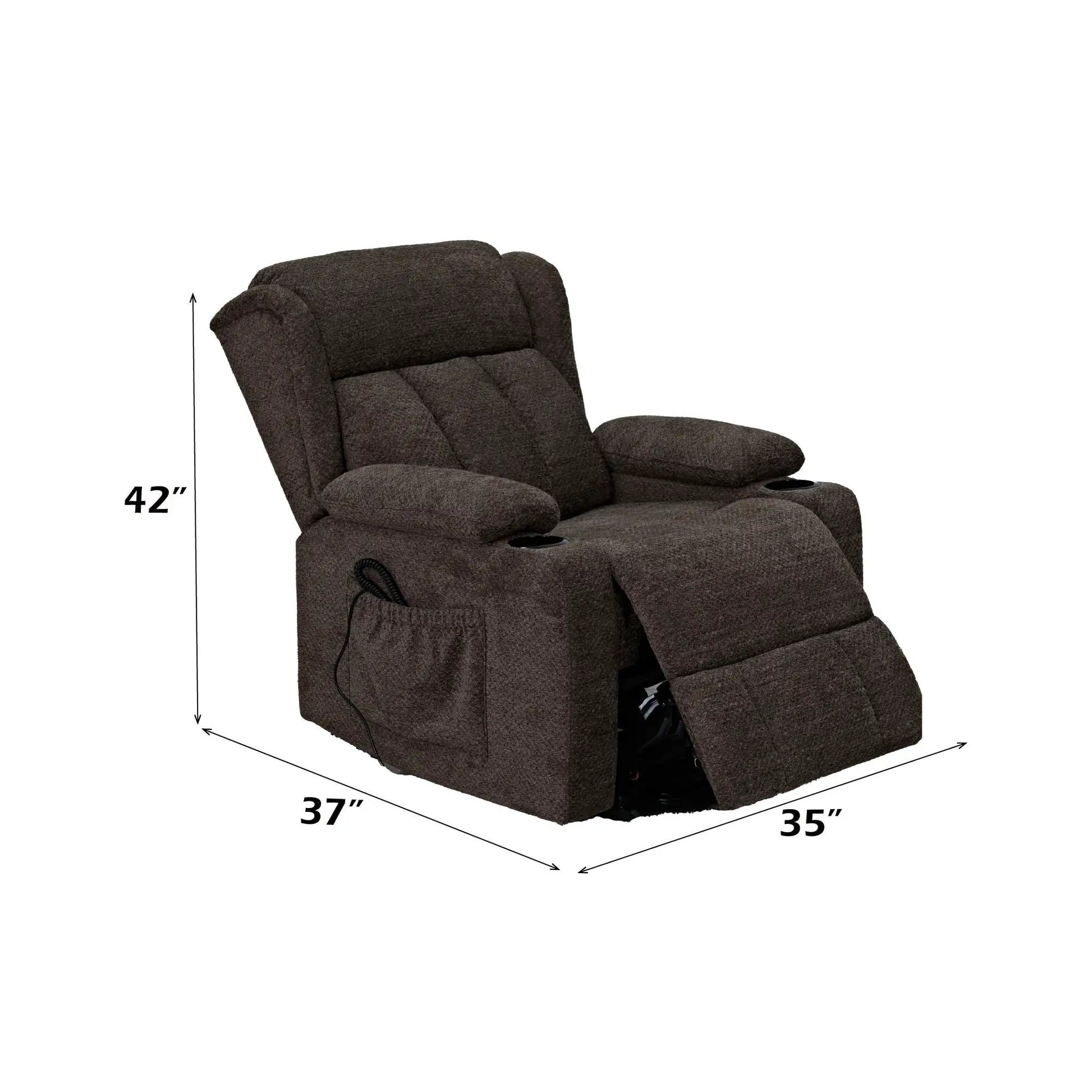 Lusio power motion lift recliner brown with cup holder on Tampa Home & Garden Store