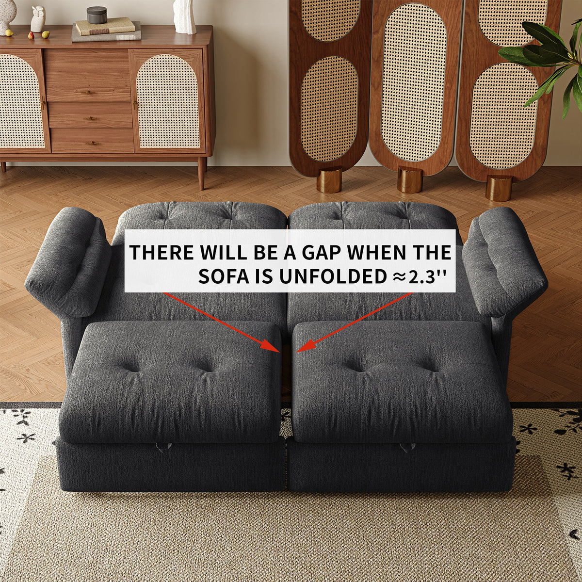 Multi-Functional Sofa Bed gray plush chenille by HouseOfZazla with tufted cushions on Tampa Home & Garden Store