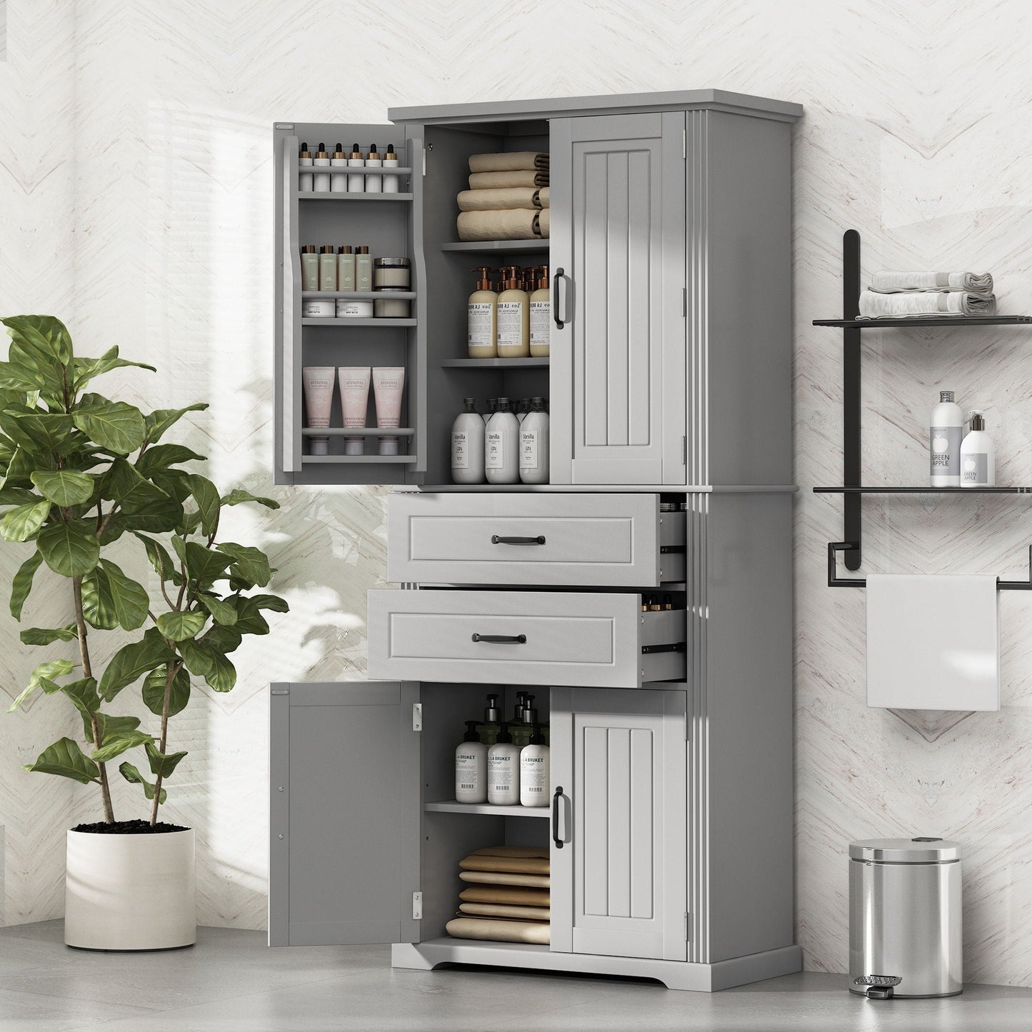 Multi Functional Storage Cabinet gray by HouseOfZazla with adjustable shelves and 2 drawers on Tampa Home & Garden Store