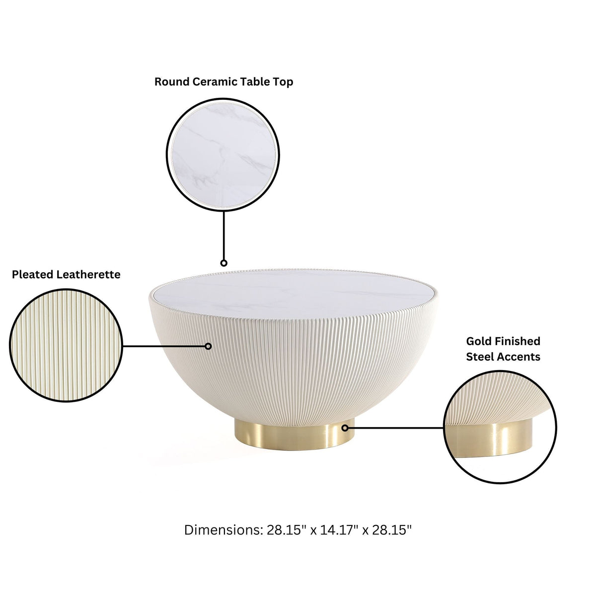 Anderson Coffee Table with round ceramic top sintered stone and gold accents on base on Tampa Home & Garden Store