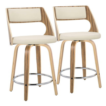 Cecina swivel counter stools, zebrawood veneer, beige cushions, set of 2, HouseOfZazla on Tampa Home & Garden Store