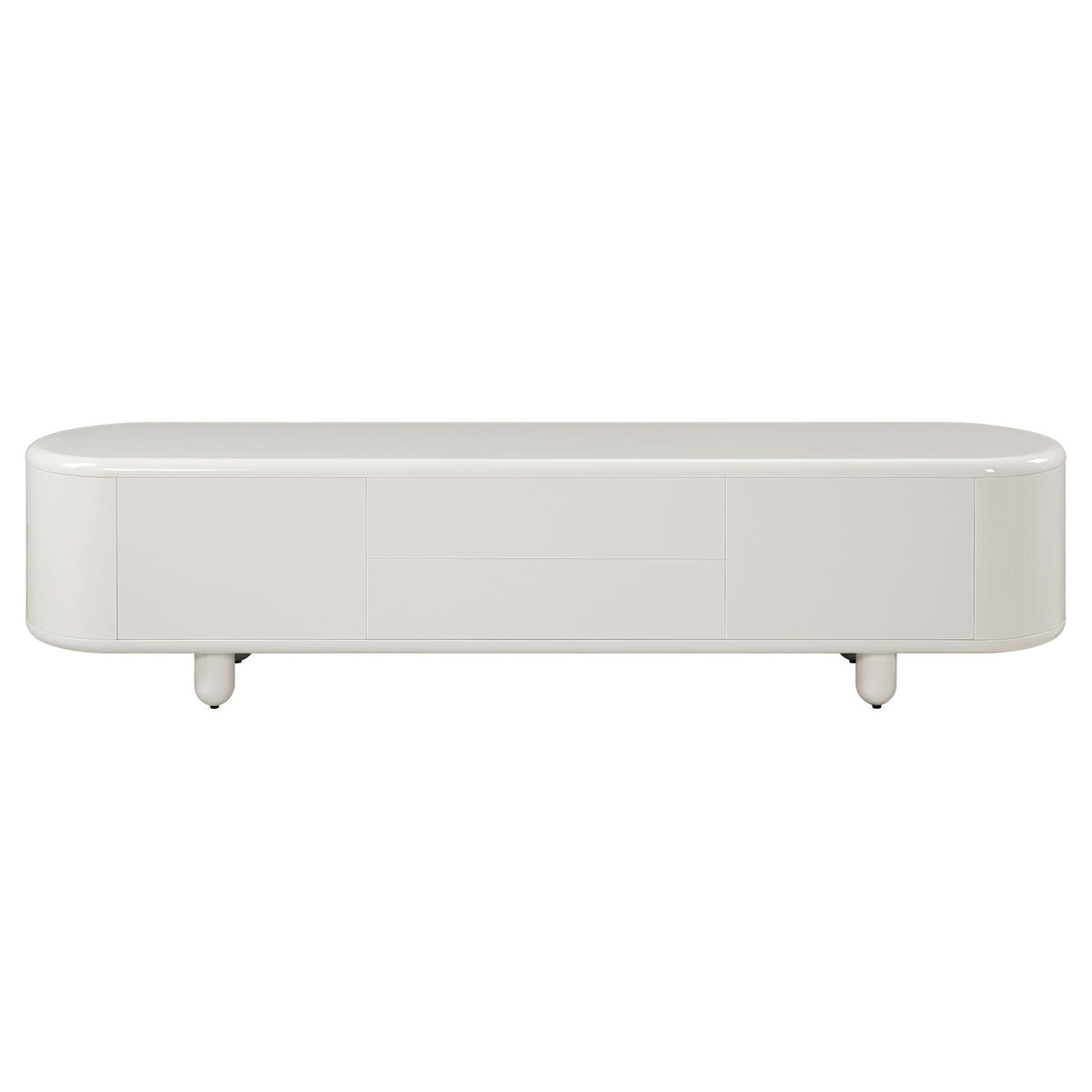 Gloss White TV Stand with Self-Closing Drawers, 94in wide, HouseOfZazla entertainment center on Tampa Home & Garden Store