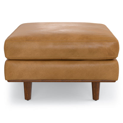 Morrison Ottoman, tan leather upholstery with wood legs by HouseOfZazla on Tampa Home & Garden Store