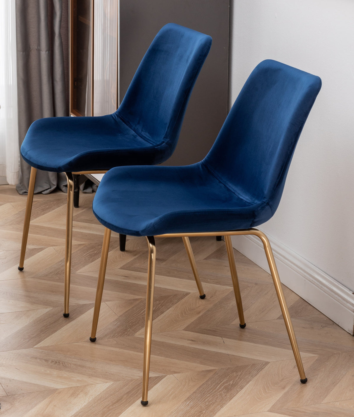 Blue velvet dining chairs with gold metal legs, 2-pack from HouseOfZazla on Tampa Home & Garden Store