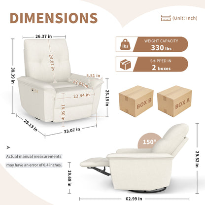 270° Power Swivel Rocker Recliner Chair with Phone Holder beige HouseOfZazla; ships in 3 boxes on Tampa Home & Garden Store