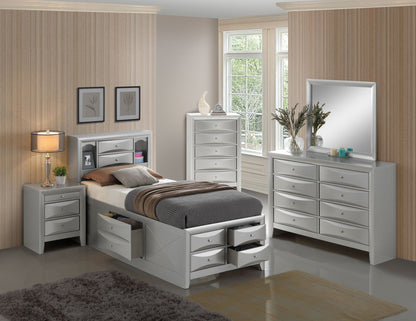 Modern design storage bed with bookcase headboard in white finish with under-bed drawers on Tampa Home & Garden Store