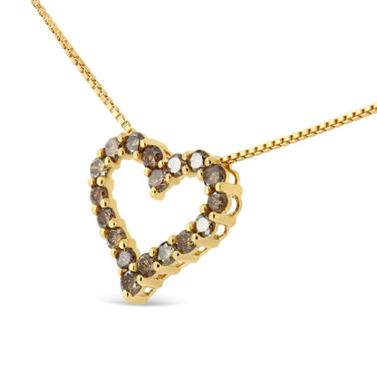 14K yellow gold plated heart pendant necklace with champagne diamonds on a box chain 18in on Tampa Home & Garden Store