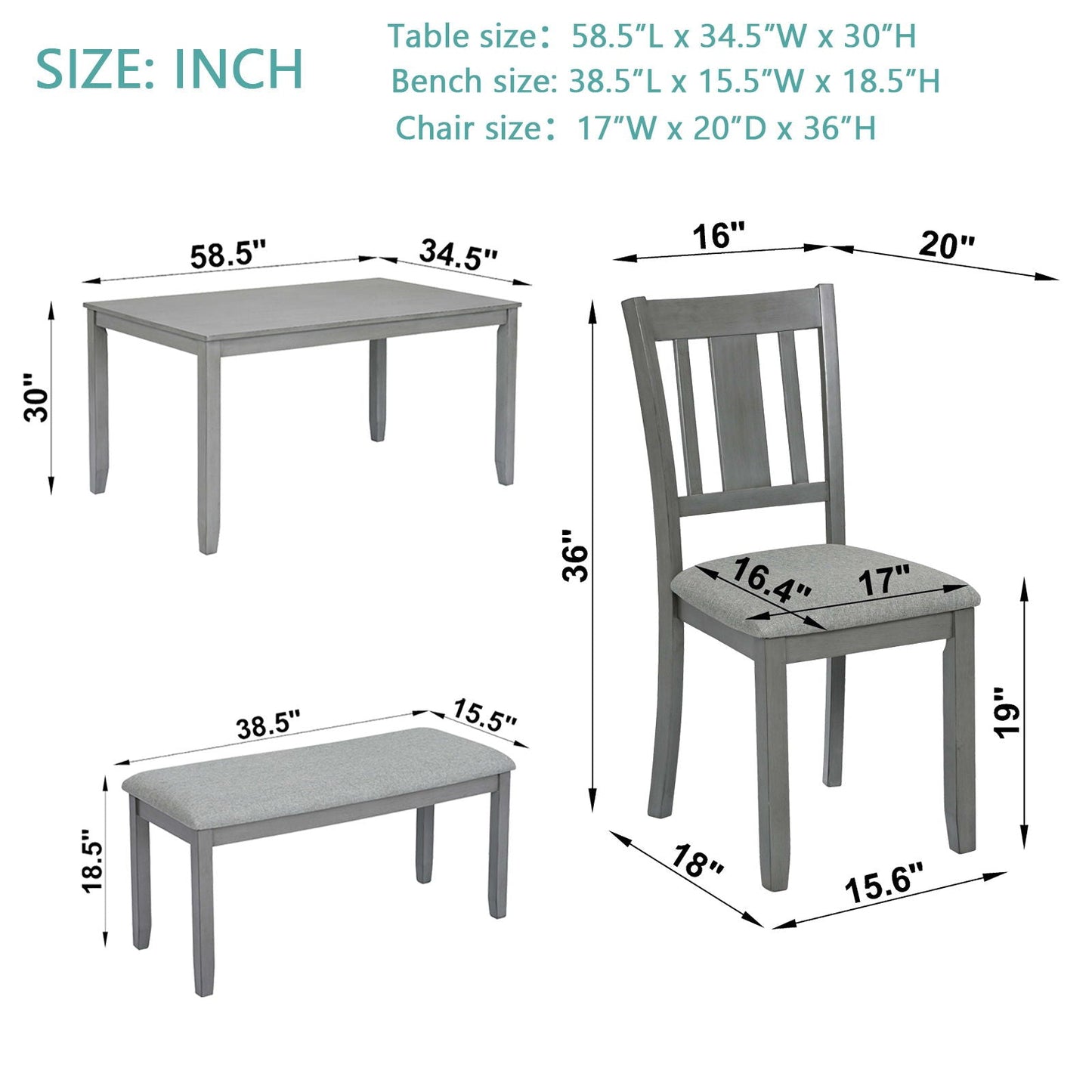 Wooden Dining Table With Four Chairs And Bench