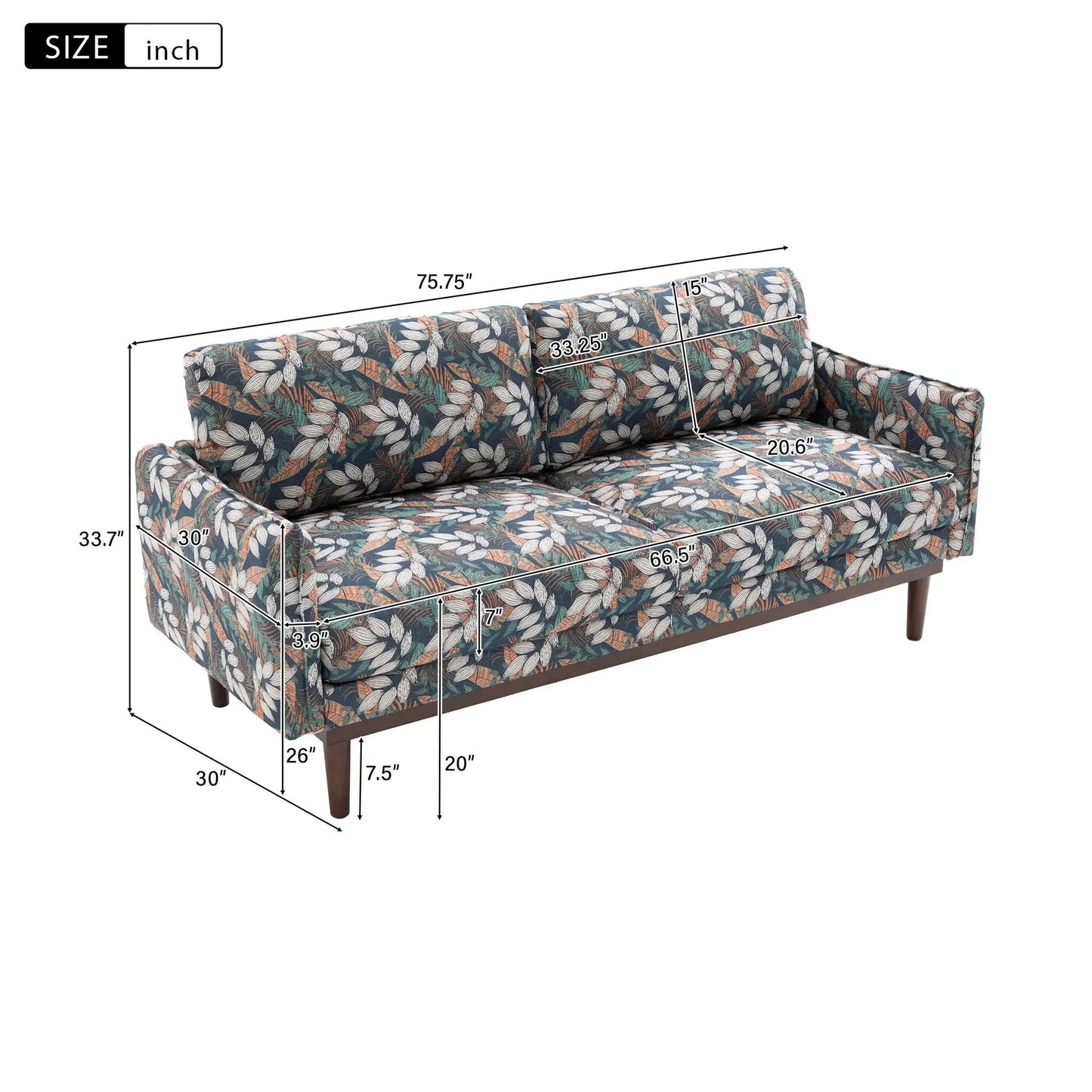 2 Seater Loveseat Sofa leaf print upholstery and tapered wood legs by Unique Piece Furniture on Tampa Home & Garden Store