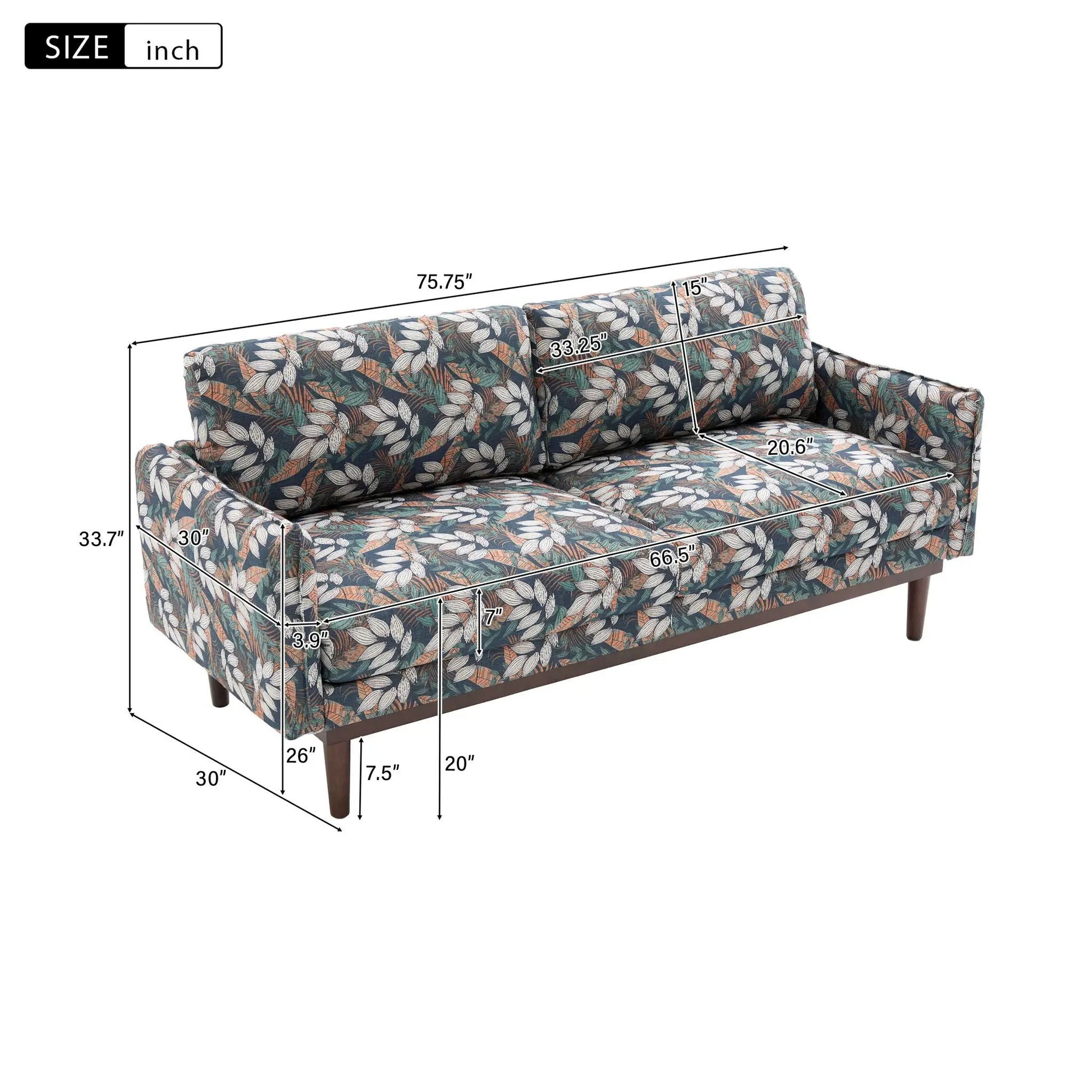 2 Seater Loveseat Sofa leaf print upholstery and tapered wood legs by Unique Piece Furniture on Tampa Home & Garden Store